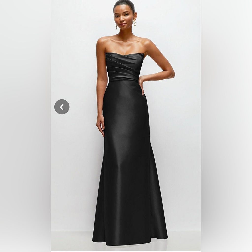 Dessy Strapless Cat-Eye Draped Bodice Satin Tumpet Dress In Black